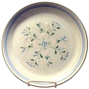 1 Vtg 80's Dinner Plate Yamaka Fascino Hand Painted Stoneware Blue  Pink Floral